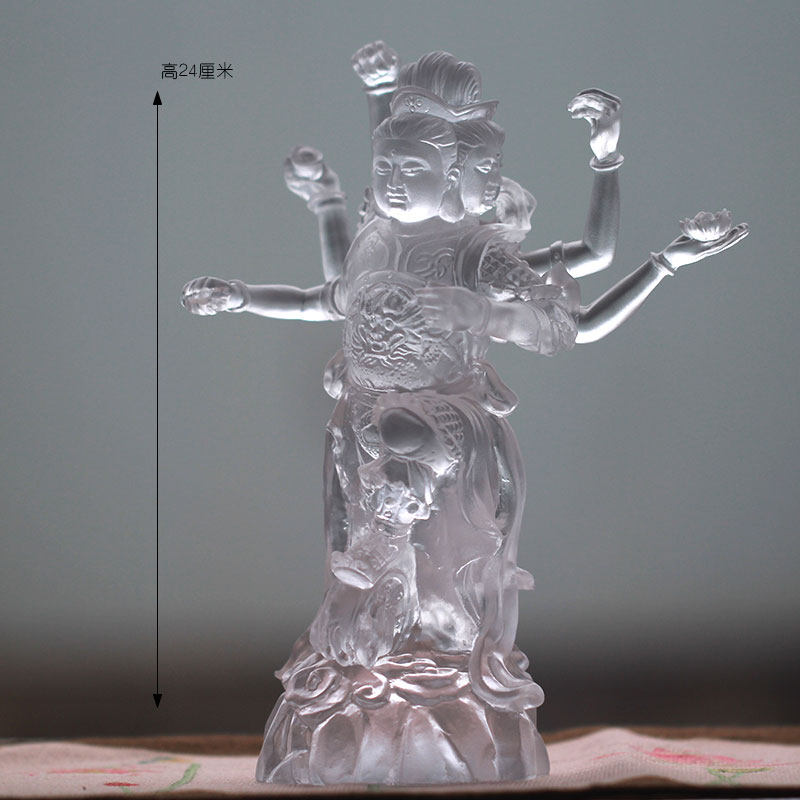 三头六臂哪吒摆件古法琉璃莲花童子佛像居家客厅摆放供奉用品