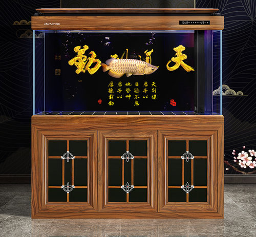 闽江鱼缸水族箱木纹客厅家用大中型底滤超白玻璃生态龙鱼缸免换水 - 图0