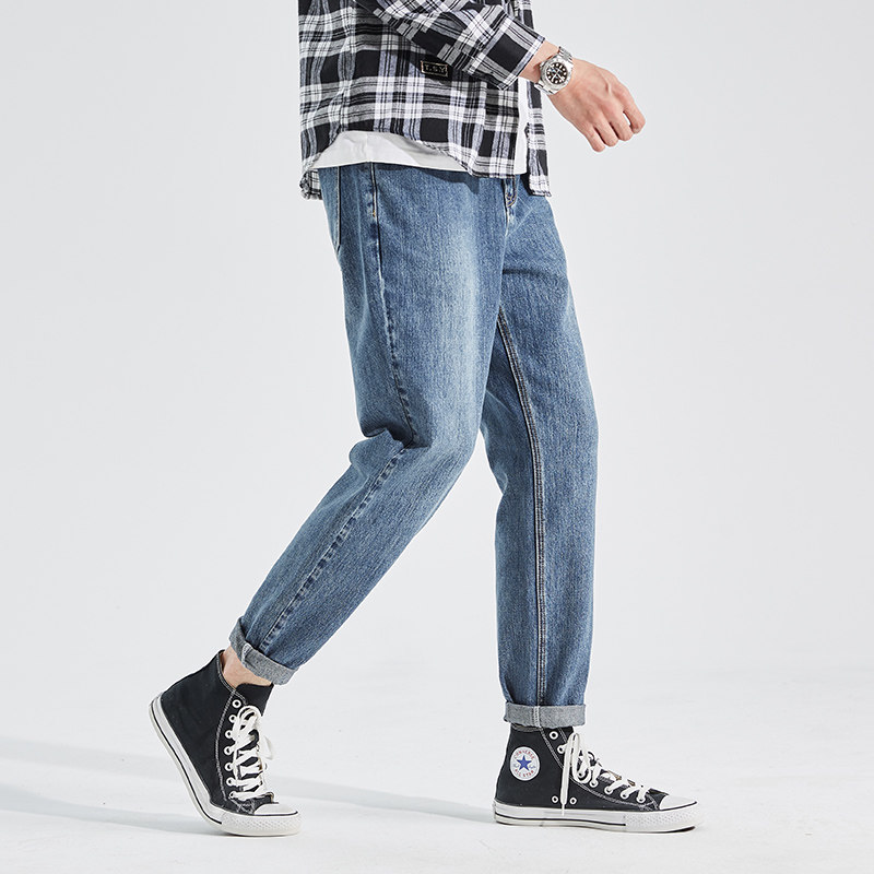 唐狮2022新款男直筒灰黑色小脚裤子 唐狮喜之乐牛仔裤