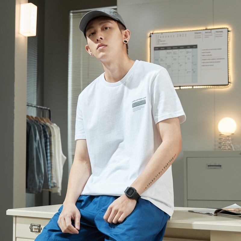 唐狮2022春新款纯色圆领短袖打底衫 唐狮喜之乐T恤