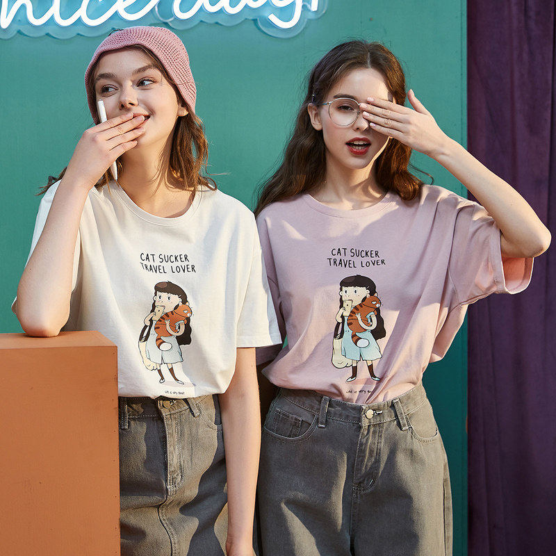 唐狮短袖女2020夏新款学生纯棉t恤 唐狮服饰品牌店T恤