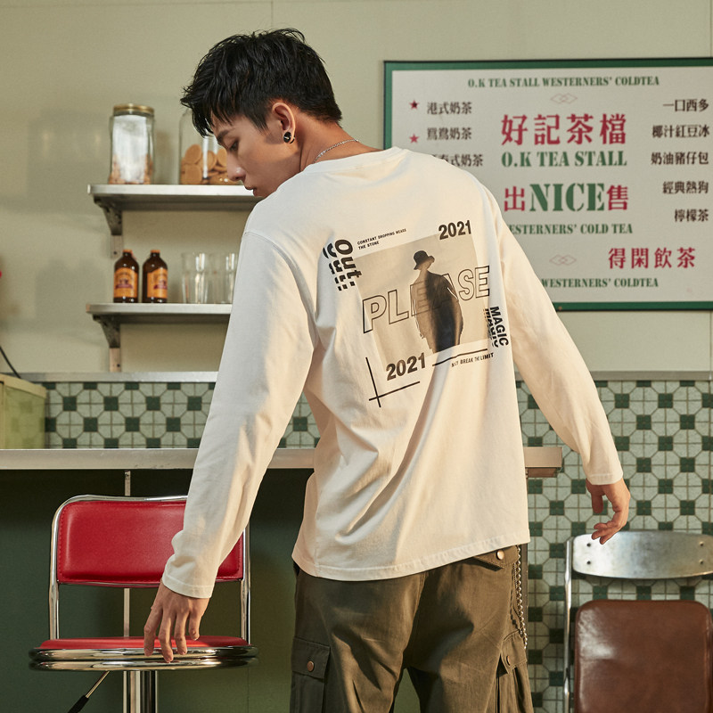 唐狮宽松长袖2020秋季新款后背t恤 唐狮喜之乐T恤