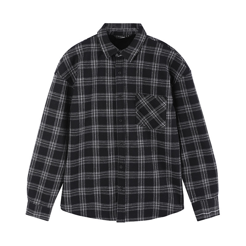 唐狮格子男长袖加绒加厚宽松衬衫 唐狮喜之乐衬衫