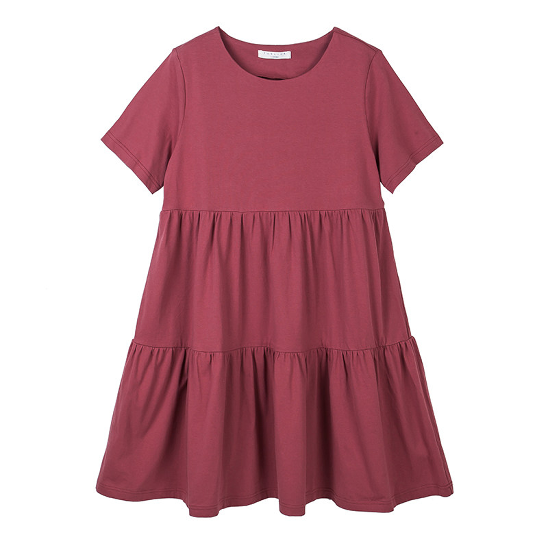 唐狮宽松2020夏新款紫色短袖连衣裙 唐狮喜之乐连衣裙