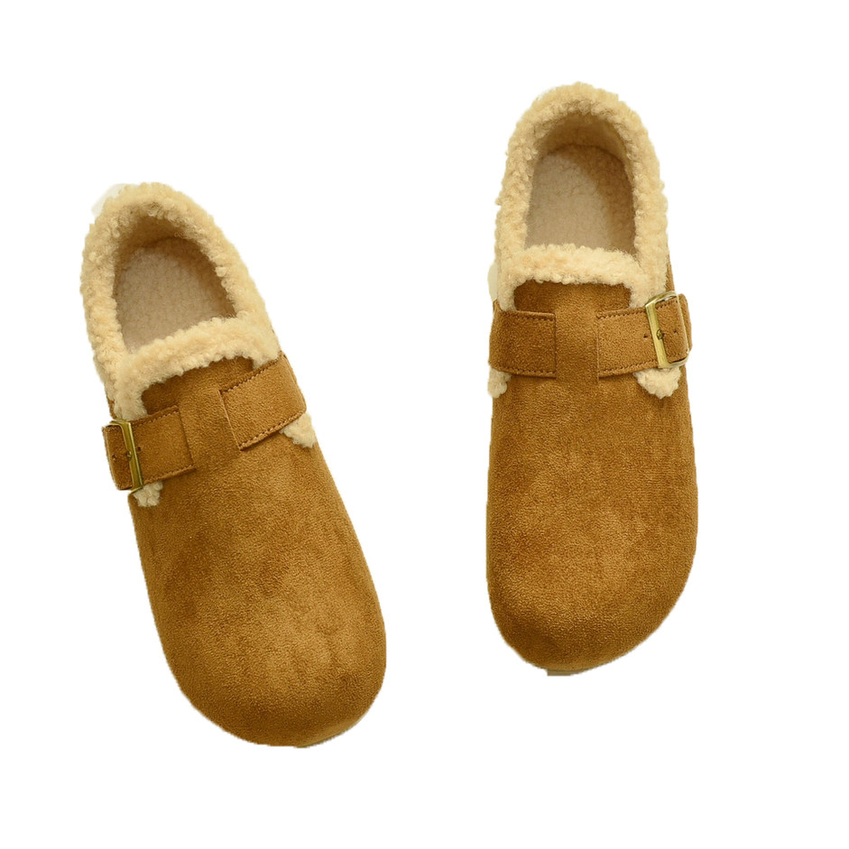 2025新款外贸秋季真皮勃肯鞋羊羔毛平底单鞋豆豆鞋乐福鞋毛毛鞋女,淘宝优惠券,粉丝福利购,淘宝优惠卷