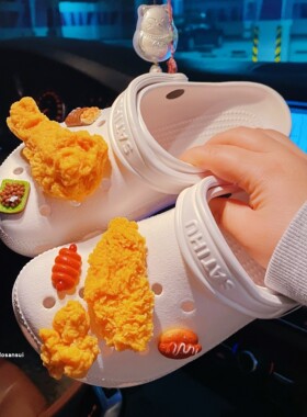 适配crocs洞洞鞋配件花园鞋上的装饰diy仿真食玩炸鸡饰品创意