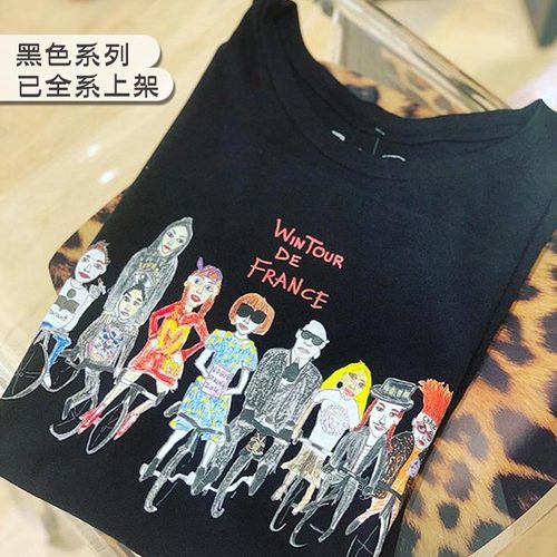 2023春夏新款Unfortunate Portrait名人插画涂鸦恶搞纯棉宽松T恤 - 图1