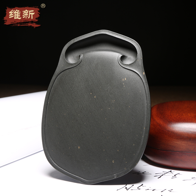 匠心非遗徽州歙砚/一鸣惊人/歙砚老坑砚台水波纹刷丝金星龙尾山名师手工雕刻蝉形素池砚收藏礼品书画送礼佳品_虎窝淘