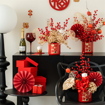 2024 New Years Qiao relocating decoration flower bouquet Chinese New Year Red Fruit Fat chaelation fruit living room Advanced senses Lunar New Year Flowers simulation flower pendulum piece