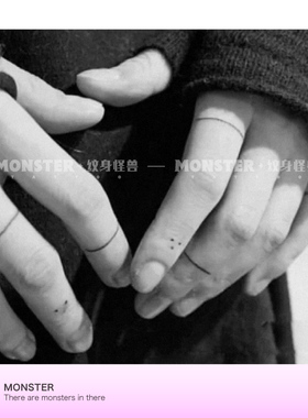 纹身怪兽黑白线条手指小纹身贴防水女持久个性戒指情侣直线关节戒