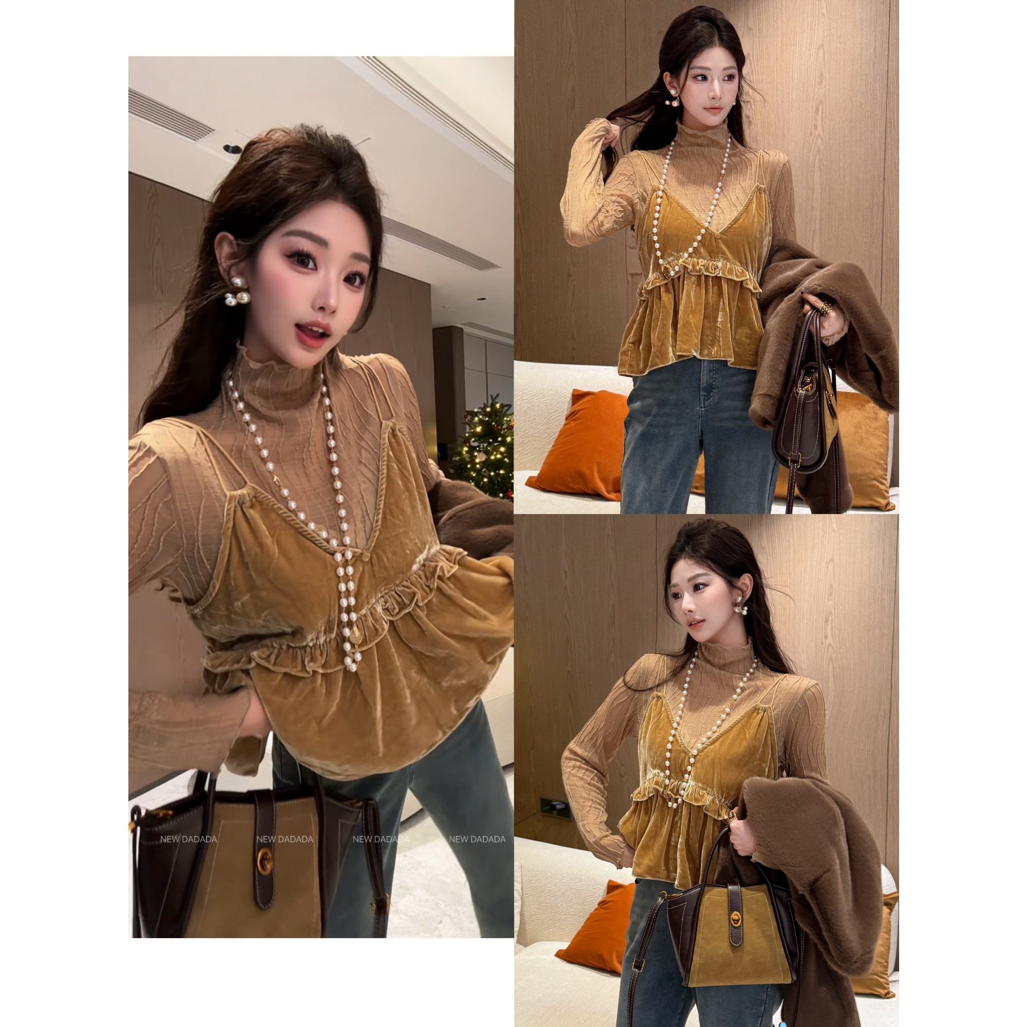 利达 NEWDADADA【丝绒可可】女套装轻奢高级感小个子穿搭一整套冬,淘宝优惠券,粉丝福利购,淘宝优惠卷