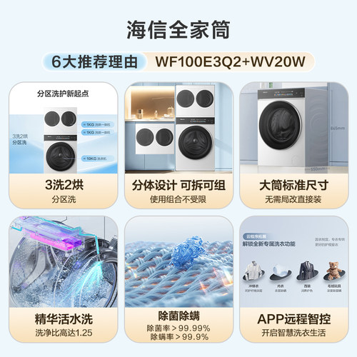 海信大薄荷全家筒家用一机三筒洗衣机三桶分区洗滚筒洗衣机E3Q2 - 图0