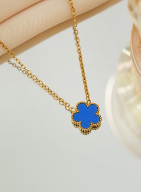 新款不锈钢五叶草带钻项链小众花朵四叶草锁骨链时尚潮流饰品