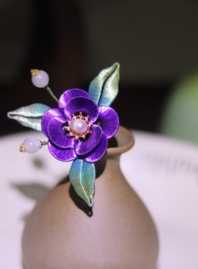 （春天特价）手工缠花花朵胸针汉服古风旗袍胸花配饰饰品可改发夹