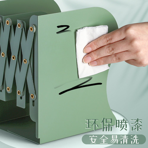 可伸缩金属书立带笔筒书架桌面书本折叠固定书本收纳架一体挡板书夹立架小学生用桌上初高中生创意放书收缩架 - 图3