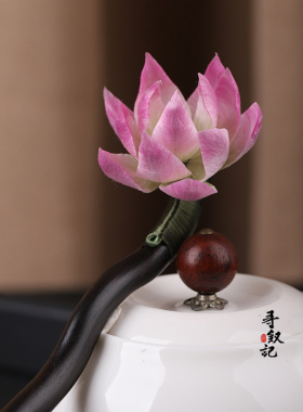 原创【荷花】蚕丝手工非遗绒花荷花簪子古风汉服盘发竹子花朵发簪