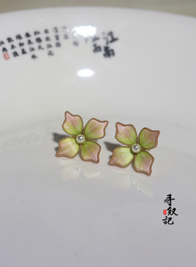 新中式古风绒花珍珠耳钉女