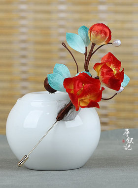 暖阳原创手工非遗绒花胸针简约红色花朵复古古装饰品装饰别针配饰