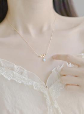 蓝色月光天然托帕石纯银项链女