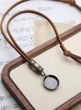 美式复古可乐瓶盖牛皮绳毛衣链