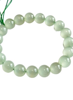 收藏级绿纹石果冻体天然清新薄荷水晶手串猫眼润泽绿月光石和田玉