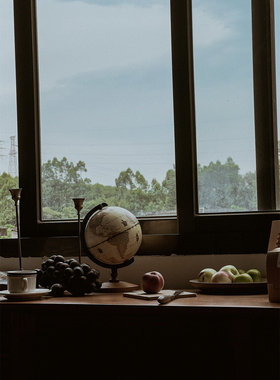 复古经典木质英文地球仪书房