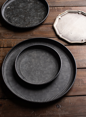 圆形甜品台家居装饰铁艺托盘轻便