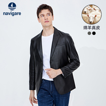 Navigare Italy Small Sailing Black Sheep Leather Clothing Fall New Casual Genuine Leather Suit Jacket Man