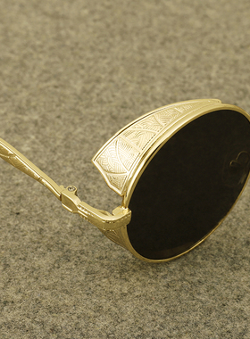 hiphop嘻哈复古圆形墨镜男士圆框美式港风古典雕花防风太阳眼镜女