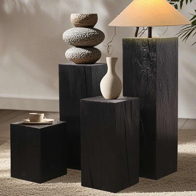 碳化黑木墩展示台地台方形立柱展台展示架花店产品陈列柜,淘宝优惠券,粉丝福利购,淘宝优惠卷