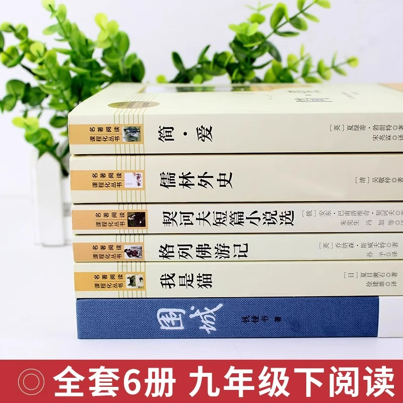 人教版6册九年级下册必读正版名著简爱和儒林外史原著人民教育出版社格列佛游记我是猫契诃夫短篇小说选围城外传初三9下阅读书籍-图0