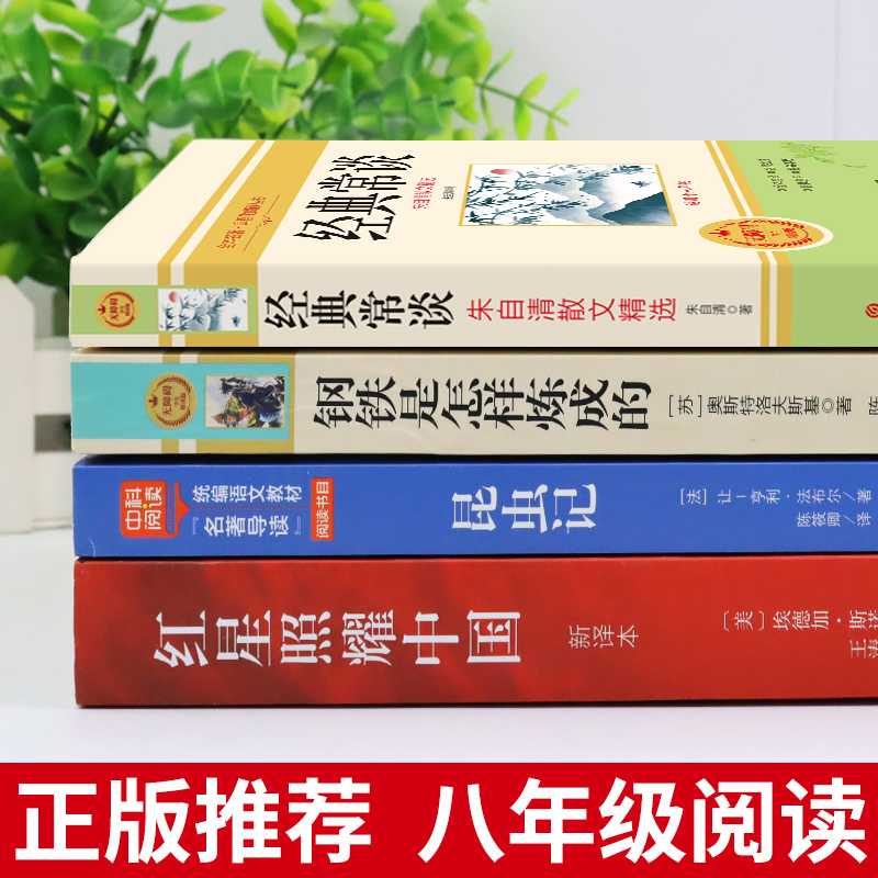 八年级必读正版名著全套4册 红星照耀中国和昆虫记原著完整版钢铁是怎样炼成的经典常谈朱自清初二上册下册课外书8上初中阅读书籍 - 图1