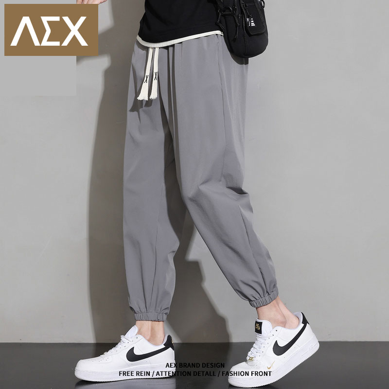 AEX休闲裤男生夏季薄款青少年冰丝速干宽松直筒运动百搭长裤子潮_男装 第2张