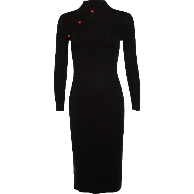 旗袍改良版中国风复古羊毛连衣裙 mixselection连衣裙