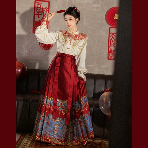 Красное свадебное платье, комплект, ханьфу, вечернее платье, китайский стиль