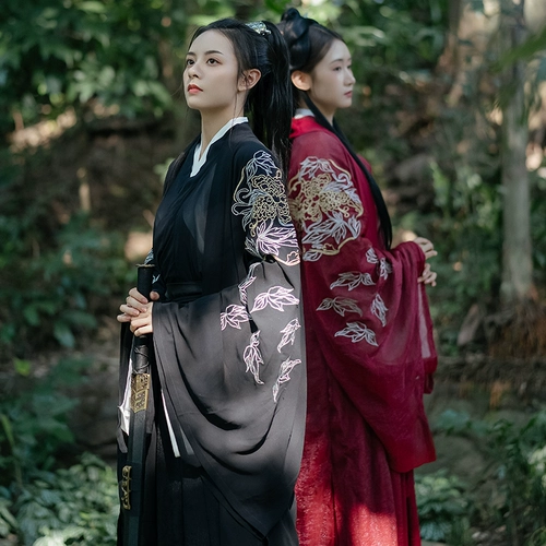 言然 Донилер Оригинальная ханфу женщина Вей Джинфенг, Гуангфенг рукав, талия, талия, юбка, рубашка с большим облечением, ежедневное китайское зимнее платье ветра