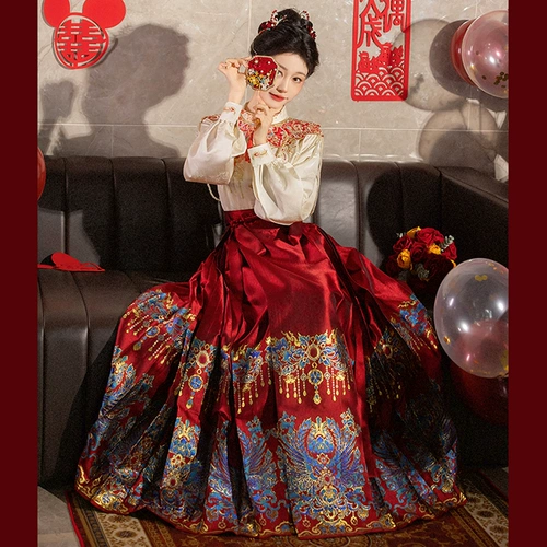 Красное свадебное платье, комплект, ханьфу, вечернее платье, китайский стиль