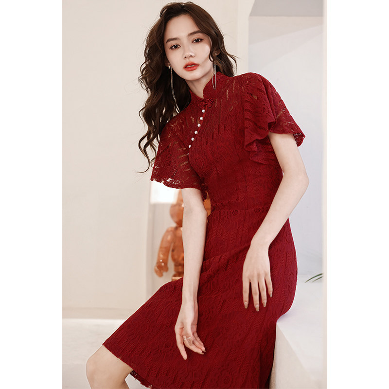 旗袍新娘2022新款夏季回门订婚礼服 圆裳旗袍