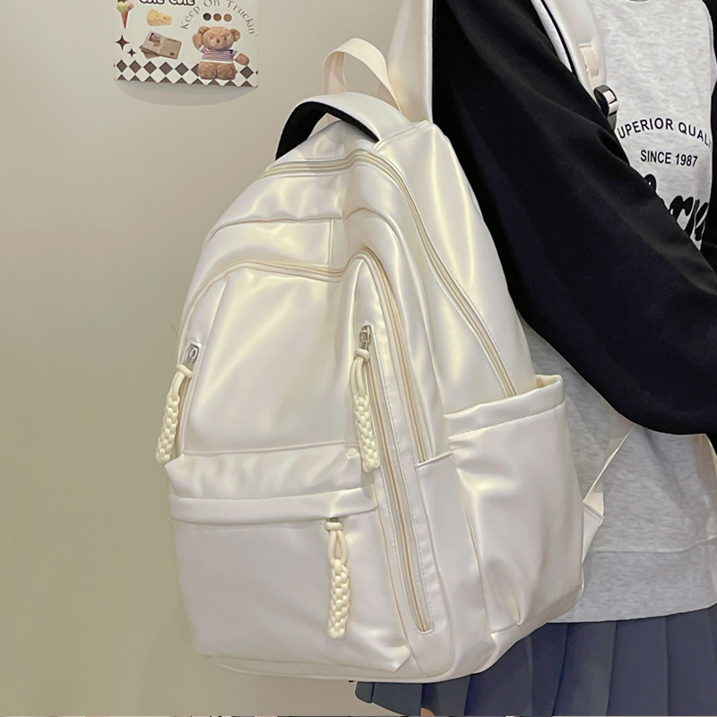 珠光粉PU软皮书包女高中大学生大容量质感双肩包女防水小背包旅行,淘宝优惠券,粉丝福利购,淘宝优惠卷