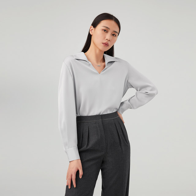 OVV spring and summer satin acetate long-sleeved shirt