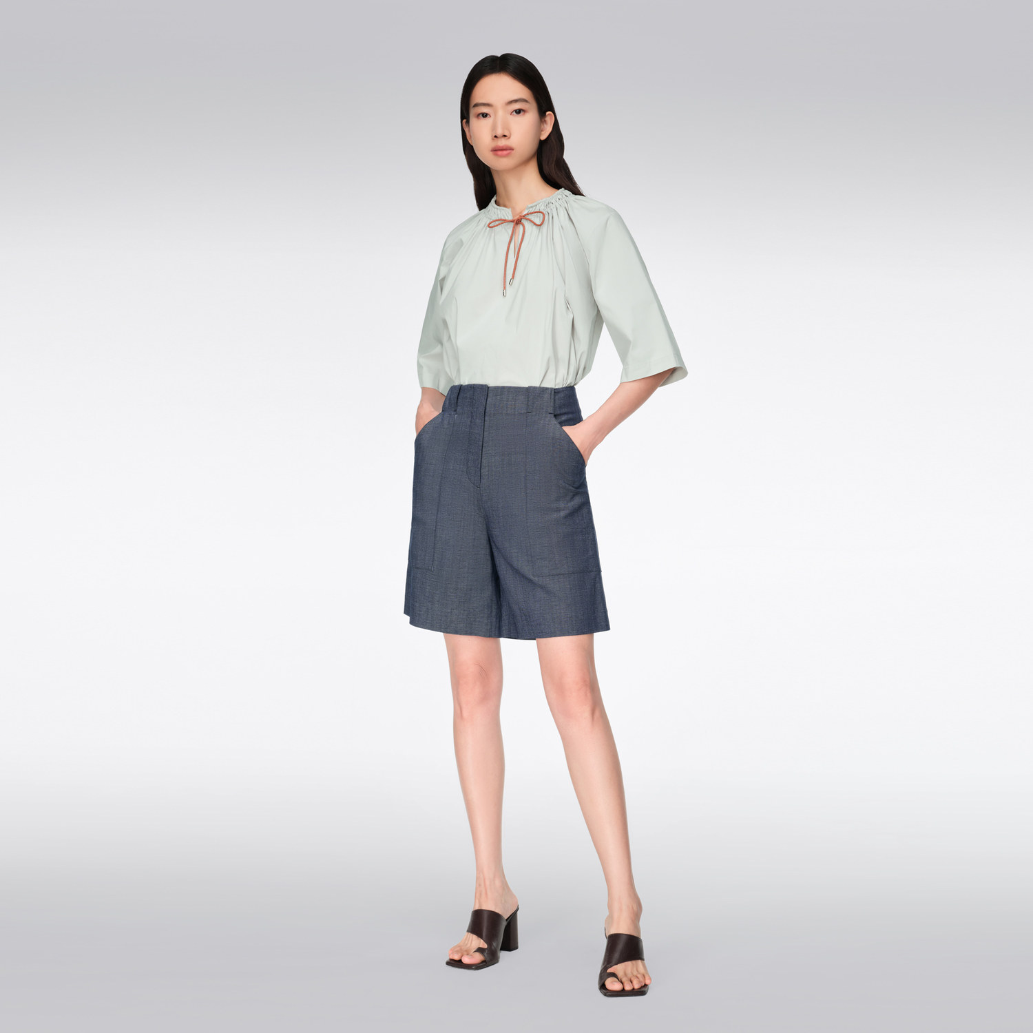 OVV春夏热卖女装亚麻轻薄简约经典基础贴袋利落休闲短裤