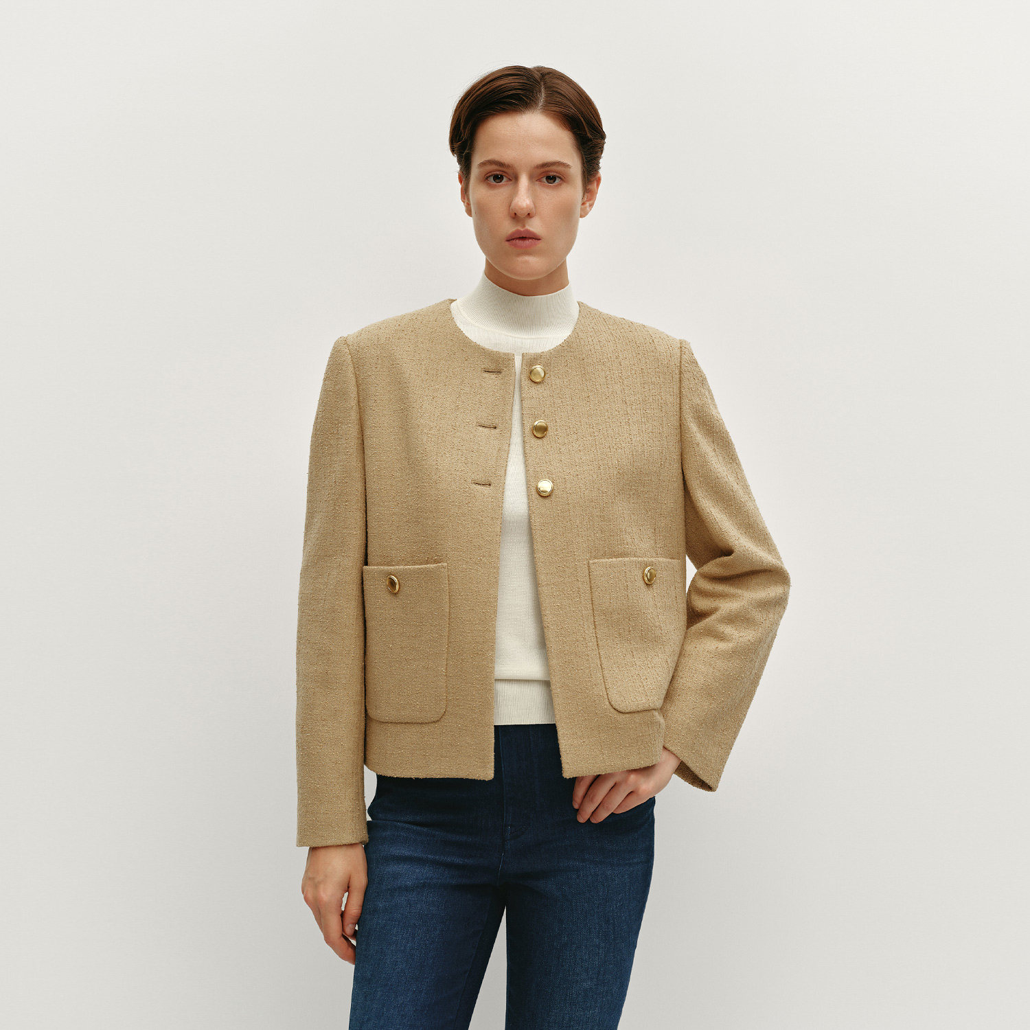 【粗花呢夹克】OVV秋冬热卖女装金属丝羊毛混纺夹克外套