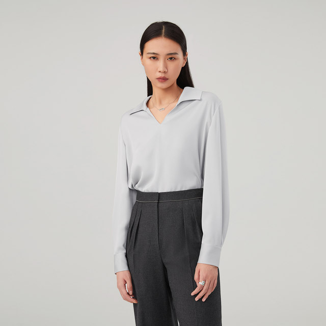 OVV spring and summer satin acetate long-sleeved shirt