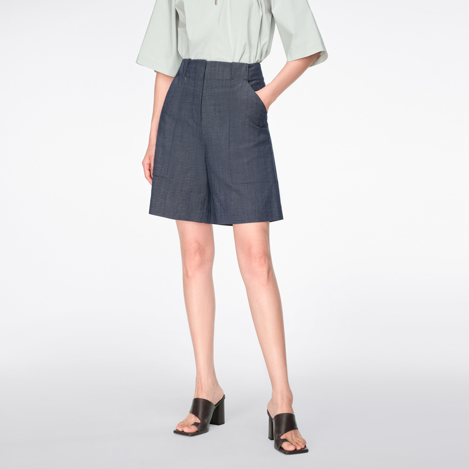 OVV春夏热卖女装亚麻轻薄简约经典基础贴袋利落休闲短裤