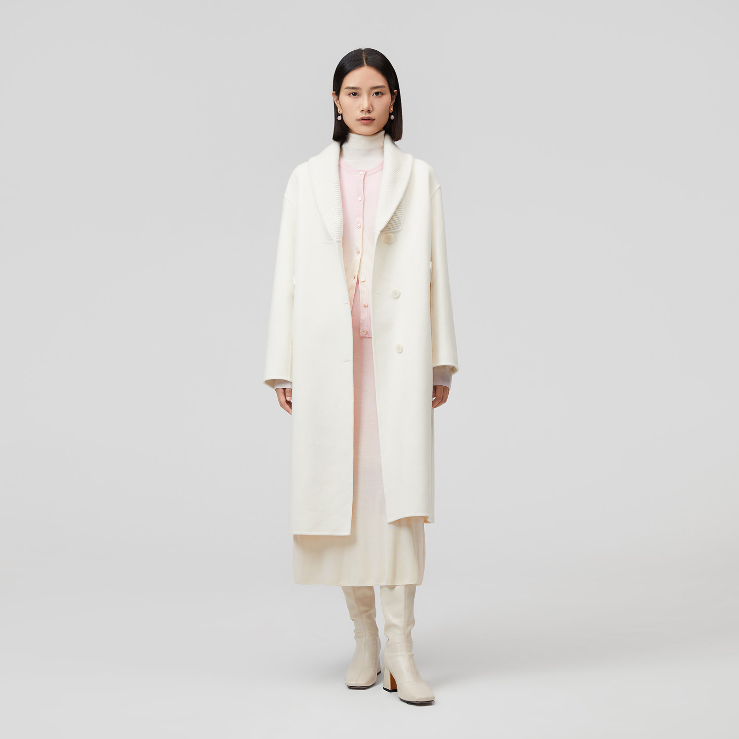 OVV秋冬新款女装高支羊毛翻领单排扣中长款双面呢大衣