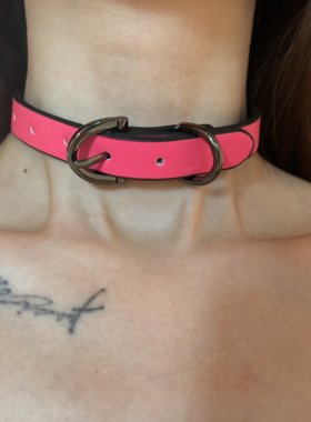 [楼哈哈]y2k千禧辣妹小众设计感亮色皮质项圈女短款甜酷可爱颈带