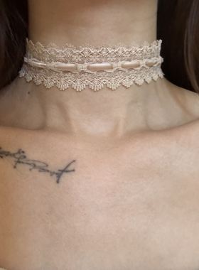 [楼哈哈]温柔纯欲蕾丝颈带法式浪漫长款绑带choker项链颈链氛围感