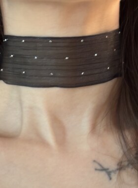 [楼哈哈]纯色宽边choker颈带蕾丝透气遮疤项链锁骨链黑色脖子饰品