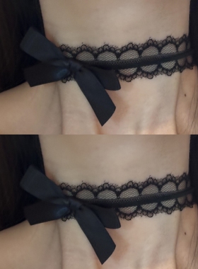 [楼哈哈]纯欲风黑色蝴蝶结蕾丝choker女颈带项圈脖子配饰锁骨链