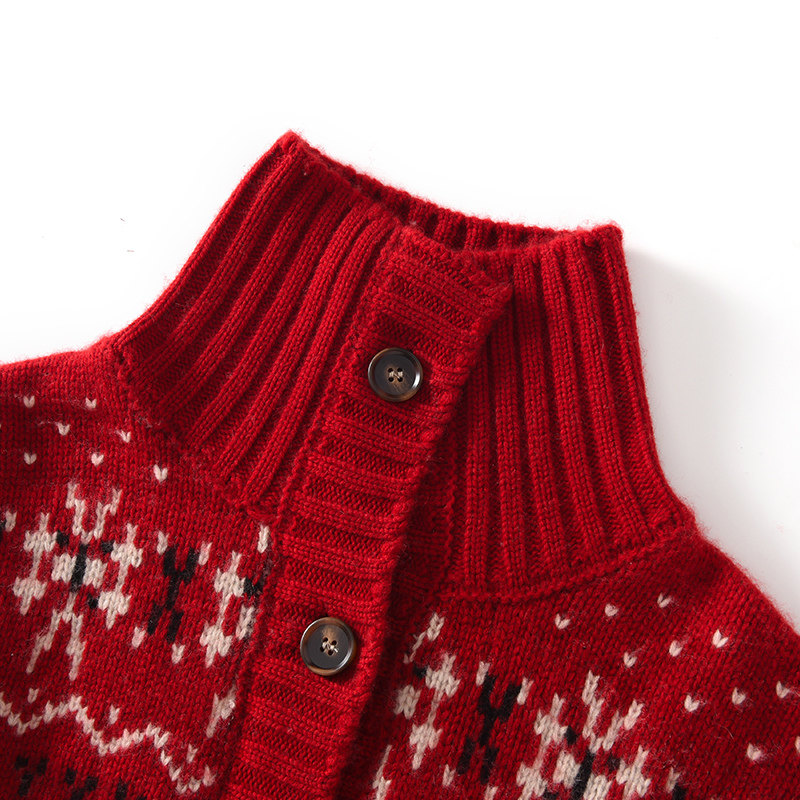 重磅秋冬高领加厚提花拼色山羊绒开衫女轻奢毛衣气质复古毛衣外套,淘宝优惠券,粉丝福利购,淘宝优惠卷